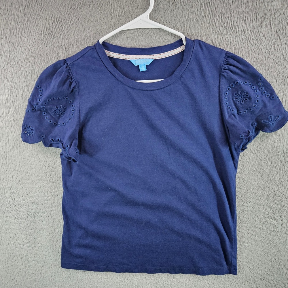 Draper James‎ RSVP Navy Blue Eyelet Puff Sleeve T-Shirt XS Cotton Modal Top